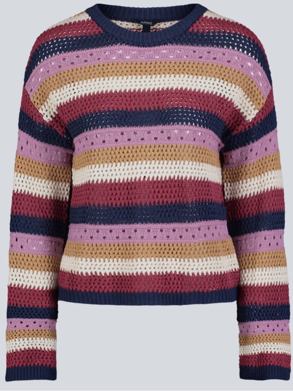 EUC Buffalo Women’s Wrenlee Openwork Knit Striped Long Sleeved Sweater Medium - Picture 5 of 11